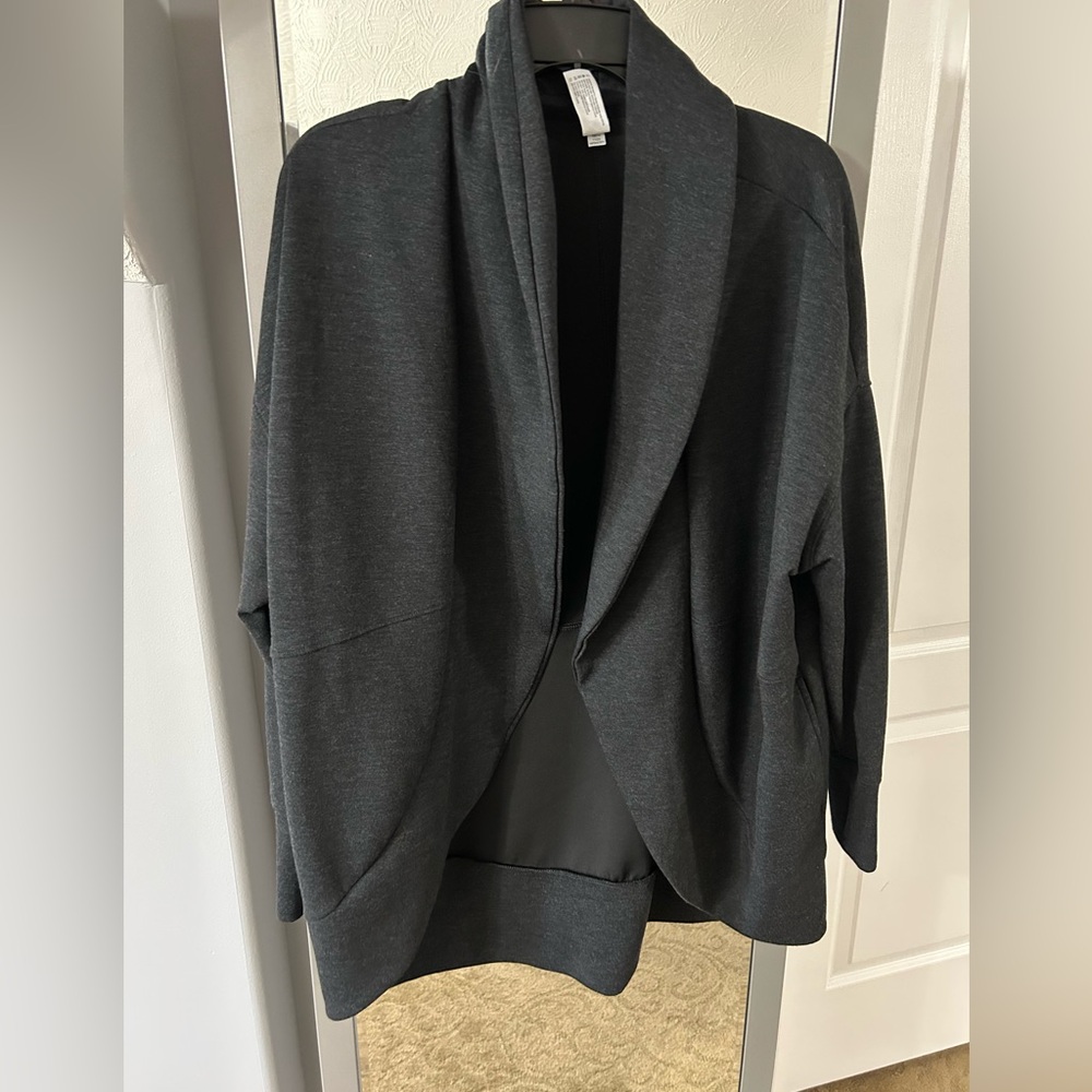 Yogalicious Dark Charcoal Gray Open-Front Draped Sweater